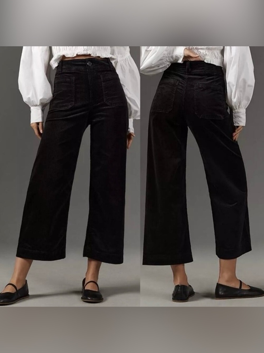 Anthropologie Maeve The Colette Black Corduroy Cropped Wide-Leg Pants Size 25